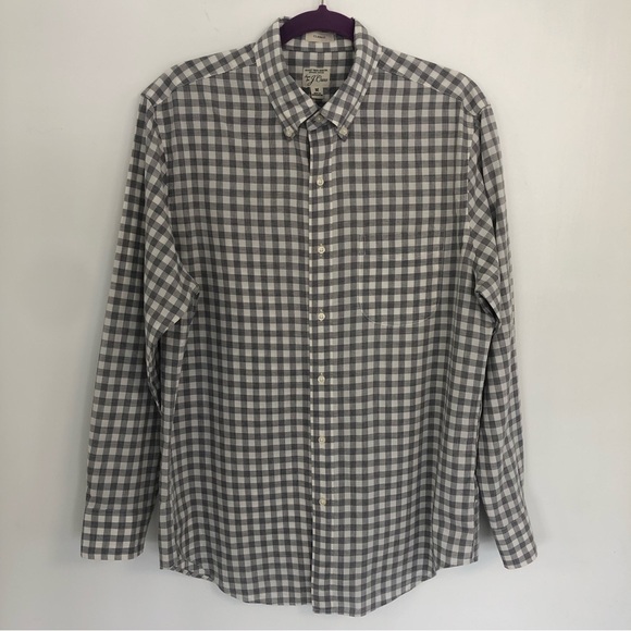 J.CREW Classic Men’s Grey/White Plaid Long Sleeve Casual Button Down Shirt Sz M - Picture 1 of 13